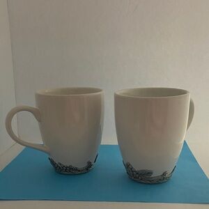 2 Rare Arthur Court Metalware Grape Mugs White Stoneware Pewter Overlay 12 oz